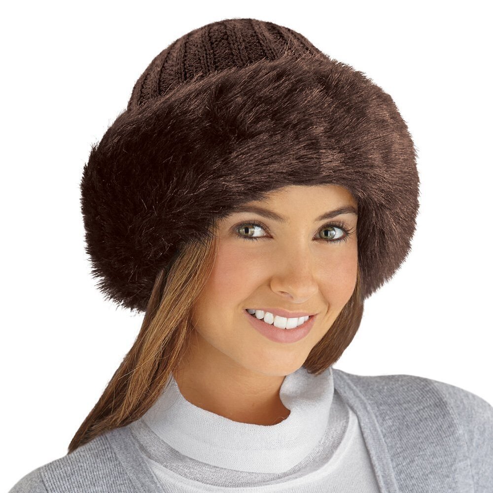 3962 Faux Fur Trimmed Winter Fashion Hat Chocolate